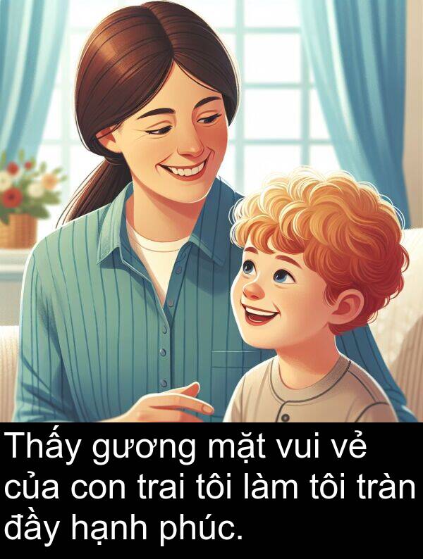 vui: Thấy gương mặt vui vẻ của con trai tôi làm tôi tràn đầy hạnh phúc.