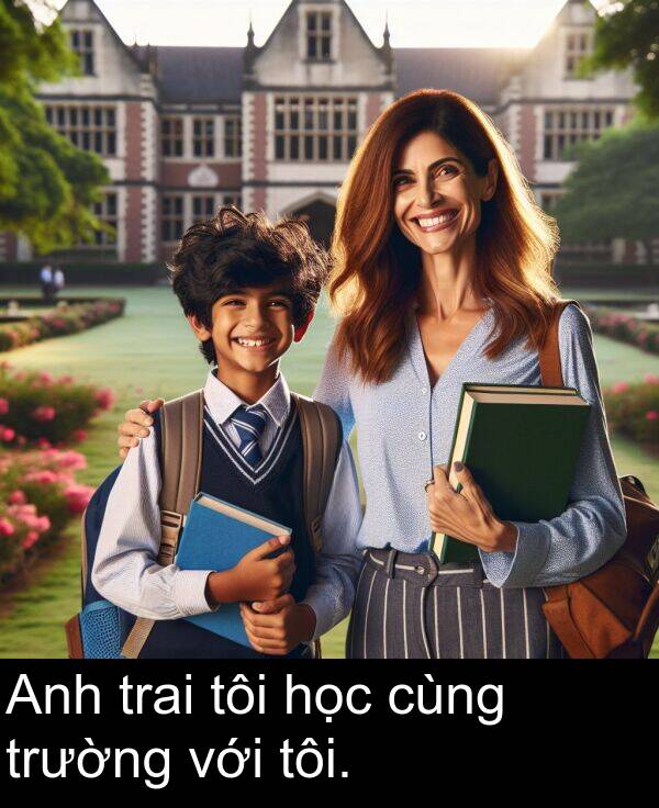 với: Anh trai tôi học cùng trường với tôi.
