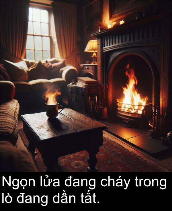 lửa: Ngọn lửa đang cháy trong lò đang dần tắt.