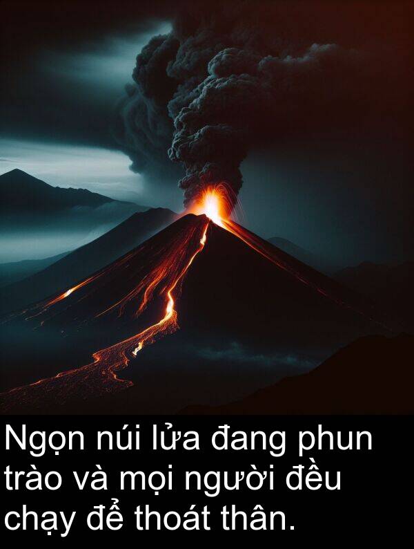 lửa: Ngọn núi lửa đang phun trào và mọi người đều chạy để thoát thân.