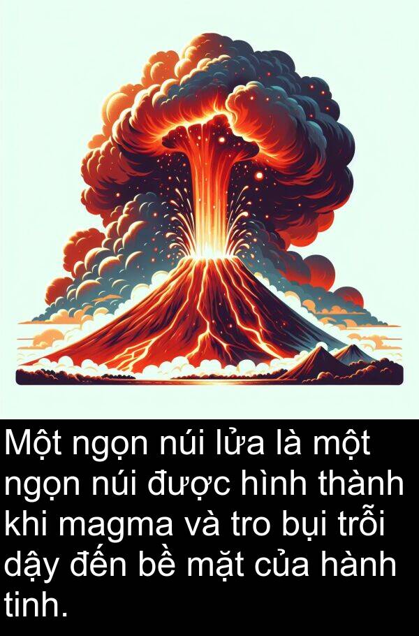 lửa: Một ngọn núi lửa là một ngọn núi được hình thành khi magma và tro bụi trỗi dậy đến bề mặt của hành tinh.