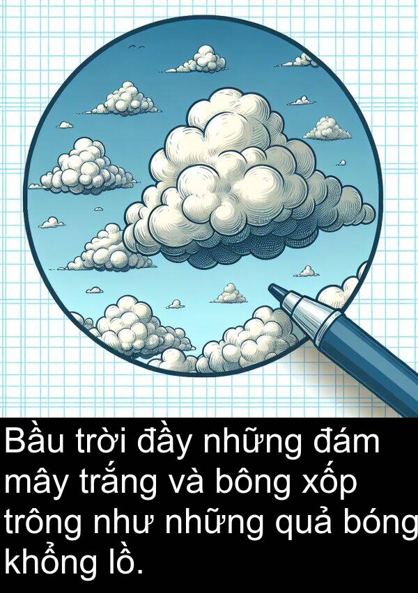 bông: Bầu trời đầy những đám mây trắng và bông xốp trông như những quả bóng khổng lồ.