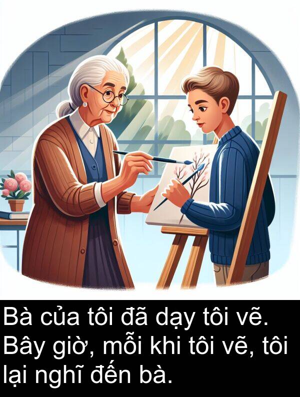 giờ: Bà của tôi đã dạy tôi vẽ. Bây giờ, mỗi khi tôi vẽ, tôi lại nghĩ đến bà.