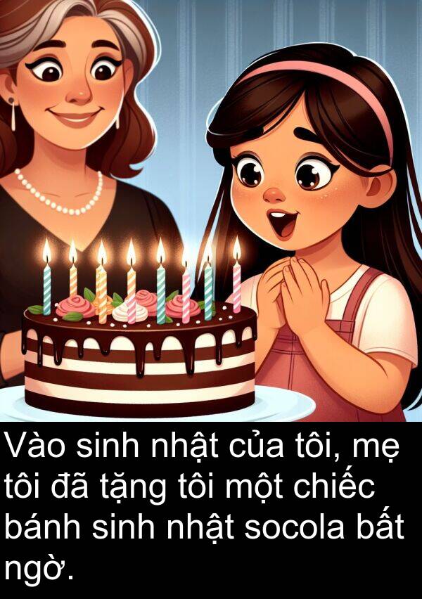 bánh: Vào sinh nhật của tôi, mẹ tôi đã tặng tôi một chiếc bánh sinh nhật socola bất ngờ.