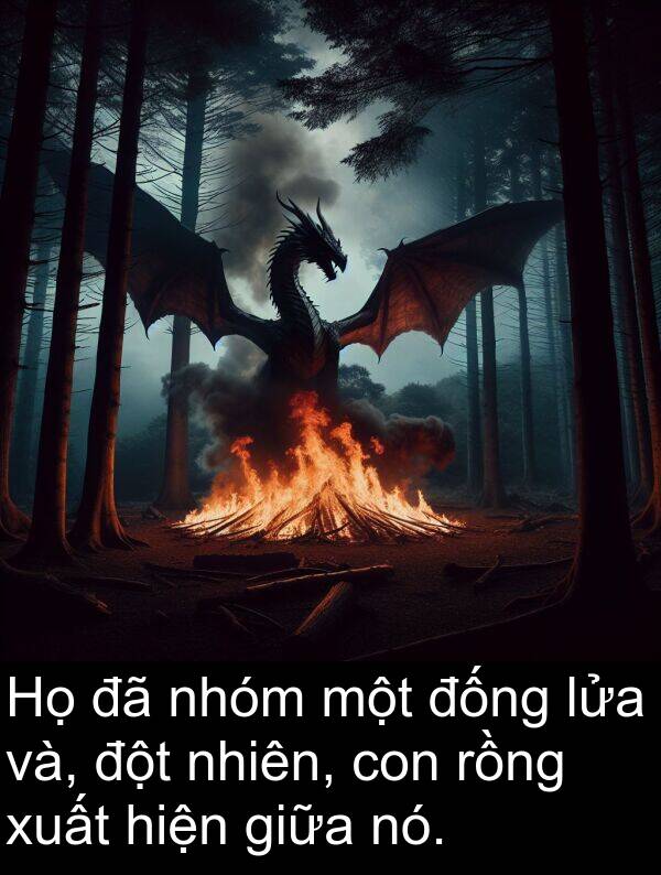 đột: Họ đã nhóm một đống lửa và, đột nhiên, con rồng xuất hiện giữa nó.