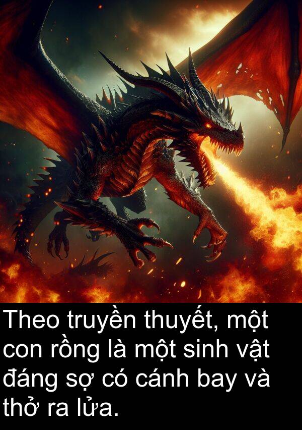 lửa: Theo truyền thuyết, một con rồng là một sinh vật đáng sợ có cánh bay và thở ra lửa.