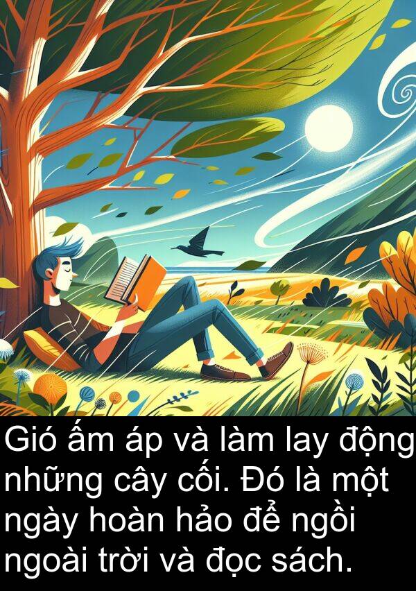 đọc: Gió ấm áp và làm lay động những cây cối. Đó là một ngày hoàn hảo để ngồi ngoài trời và đọc sách.