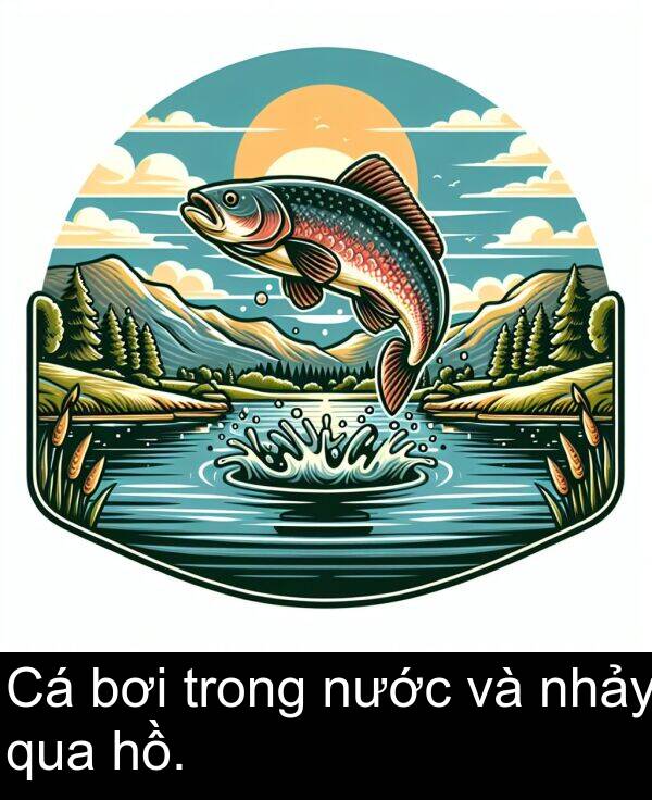 trong: Cá bơi trong nước và nhảy qua hồ.