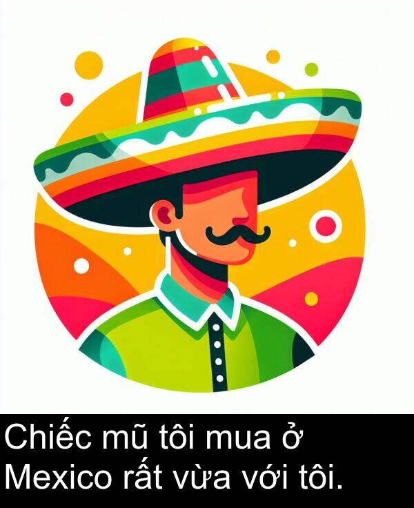 với: Chiếc mũ tôi mua ở Mexico rất vừa với tôi.