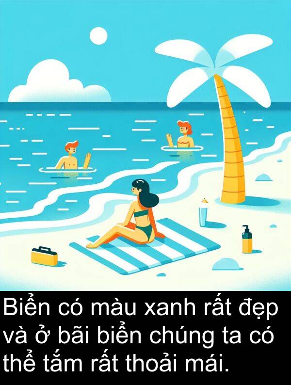 bãi: Biển có màu xanh rất đẹp và ở bãi biển chúng ta có thể tắm rất thoải mái.