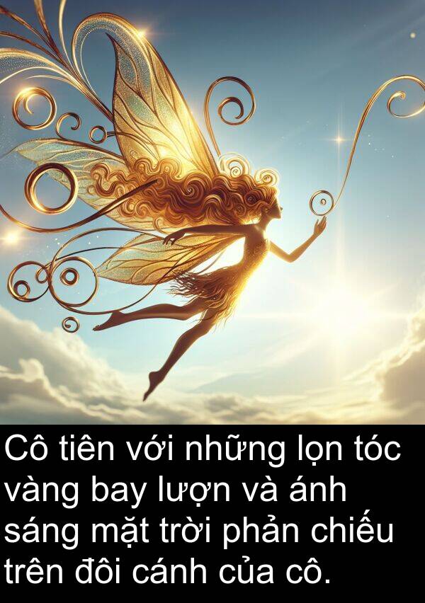 đôi: Cô tiên với những lọn tóc vàng bay lượn và ánh sáng mặt trời phản chiếu trên đôi cánh của cô.