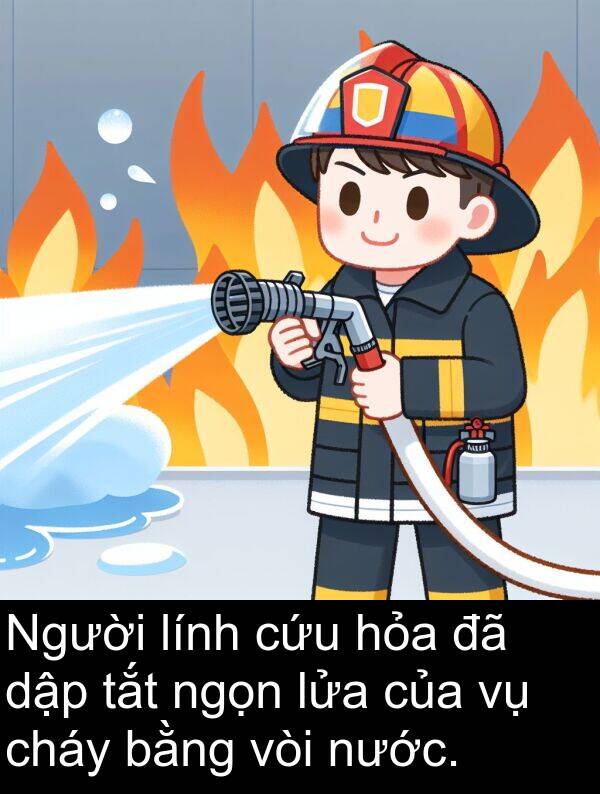 lửa: Người lính cứu hỏa đã dập tắt ngọn lửa của vụ cháy bằng vòi nước.