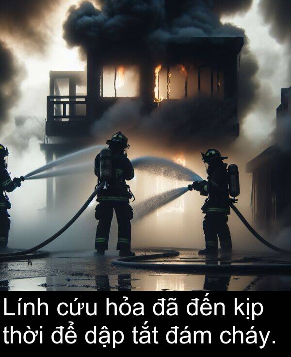 đến: Lính cứu hỏa đã đến kịp thời để dập tắt đám cháy.