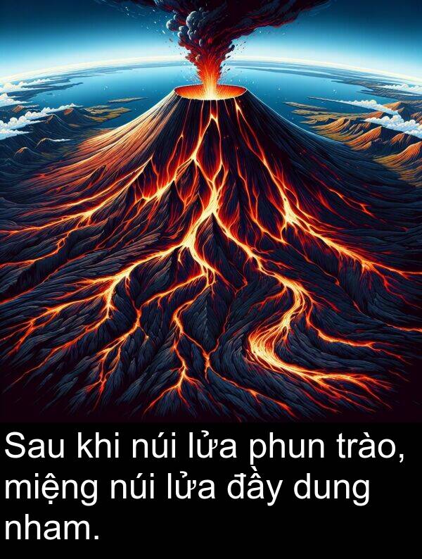 lửa: Sau khi núi lửa phun trào, miệng núi lửa đầy dung nham.