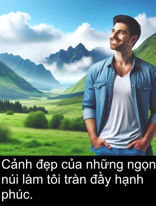 đầy: Cảnh đẹp của những ngọn núi làm tôi tràn đầy hạnh phúc.
