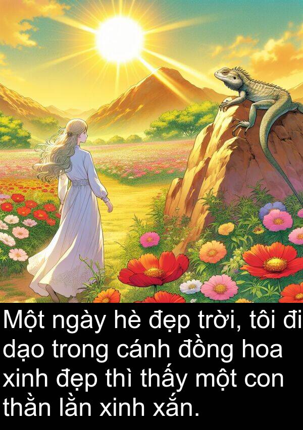lằn: Một ngày hè đẹp trời, tôi đi dạo trong cánh đồng hoa xinh đẹp thì thấy một con thằn lằn xinh xắn.