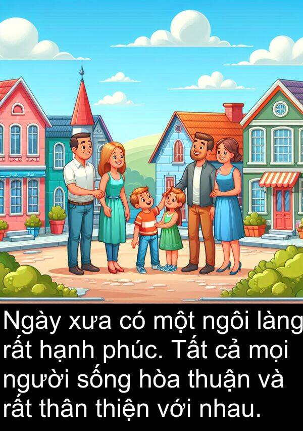 hạnh: Ngày xưa có một ngôi làng rất hạnh phúc. Tất cả mọi người sống hòa thuận và rất thân thiện với nhau.