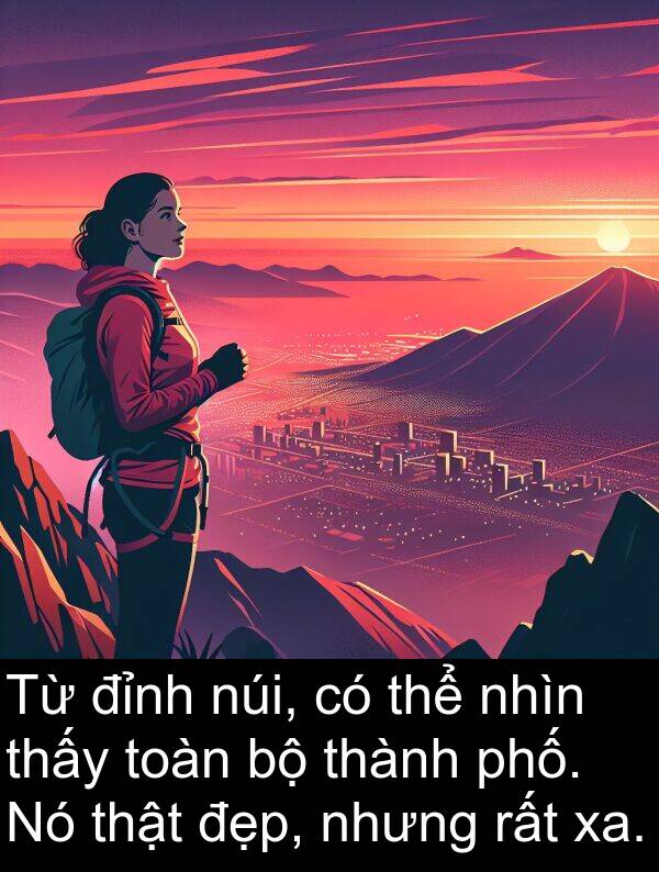 đỉnh: Từ đỉnh núi, có thể nhìn thấy toàn bộ thành phố. Nó thật đẹp, nhưng rất xa.