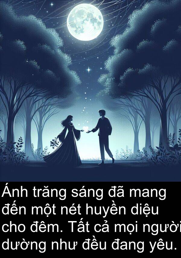 huyền: Ánh trăng sáng đã mang đến một nét huyền diệu cho đêm. Tất cả mọi người dường như đều đang yêu.
