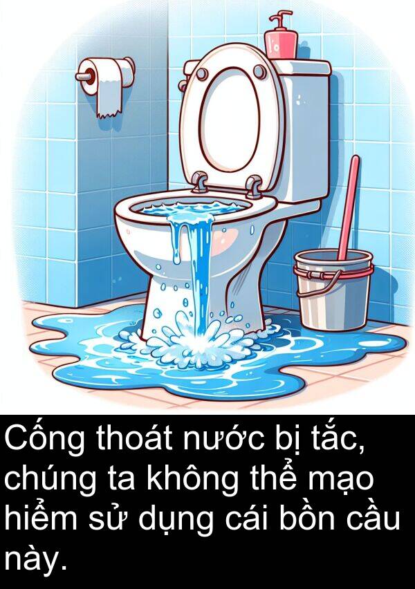 bồn: Cống thoát nước bị tắc, chúng ta không thể mạo hiểm sử dụng cái bồn cầu này.