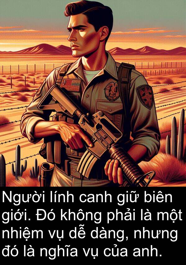 dàng: Người lính canh giữ biên giới. Đó không phải là một nhiệm vụ dễ dàng, nhưng đó là nghĩa vụ của anh.