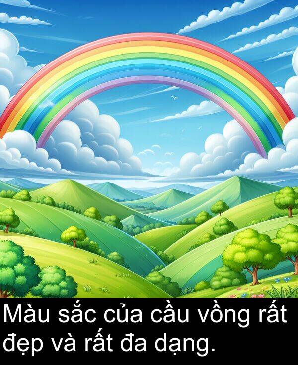 đẹp: Màu sắc của cầu vồng rất đẹp và rất đa dạng.