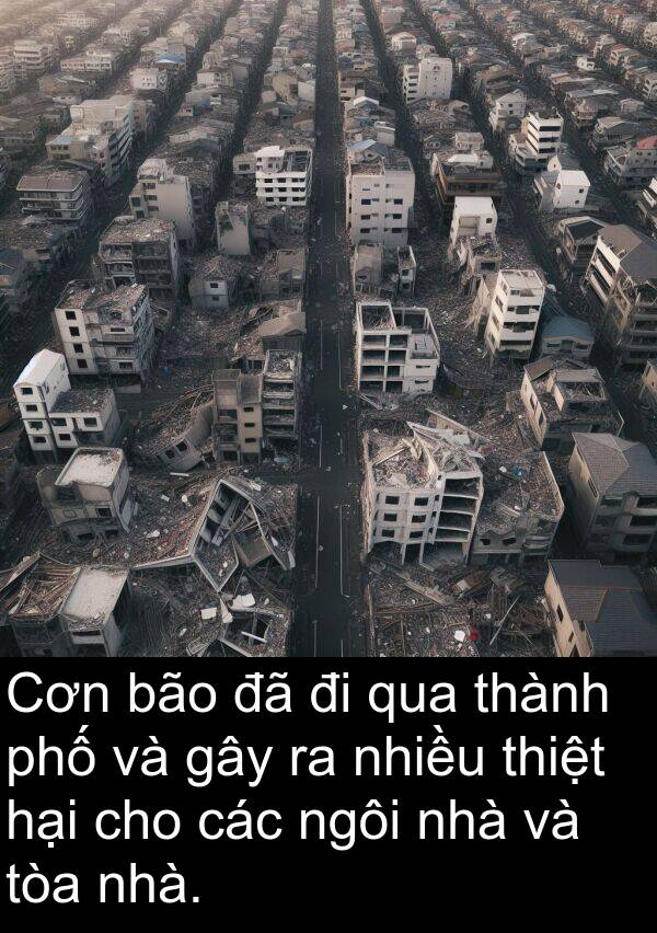 thiệt: Cơn bão đã đi qua thành phố và gây ra nhiều thiệt hại cho các ngôi nhà và tòa nhà.