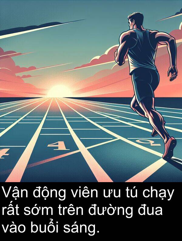 đua: Vận động viên ưu tú chạy rất sớm trên đường đua vào buổi sáng.