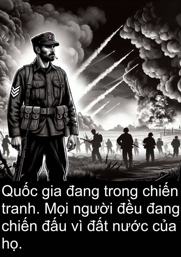 chiến: Quốc gia đang trong chiến tranh. Mọi người đều đang chiến đấu vì đất nước của họ.