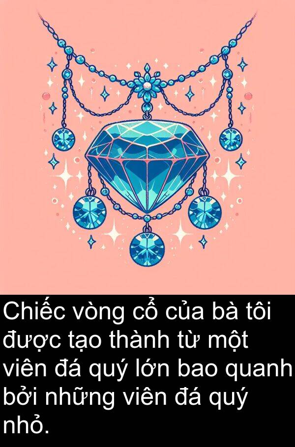 vòng: Chiếc vòng cổ của bà tôi được tạo thành từ một viên đá quý lớn bao quanh bởi những viên đá quý nhỏ.
