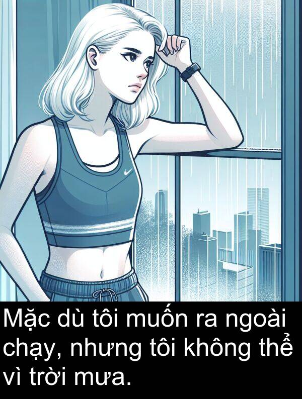 mưa: Mặc dù tôi muốn ra ngoài chạy, nhưng tôi không thể vì trời mưa.