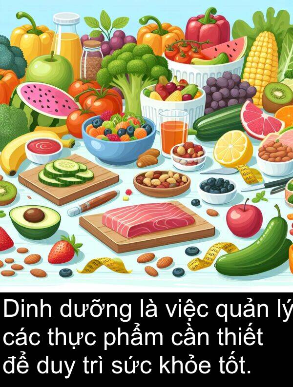 quản: Dinh dưỡng là việc quản lý các thực phẩm cần thiết để duy trì sức khỏe tốt.
