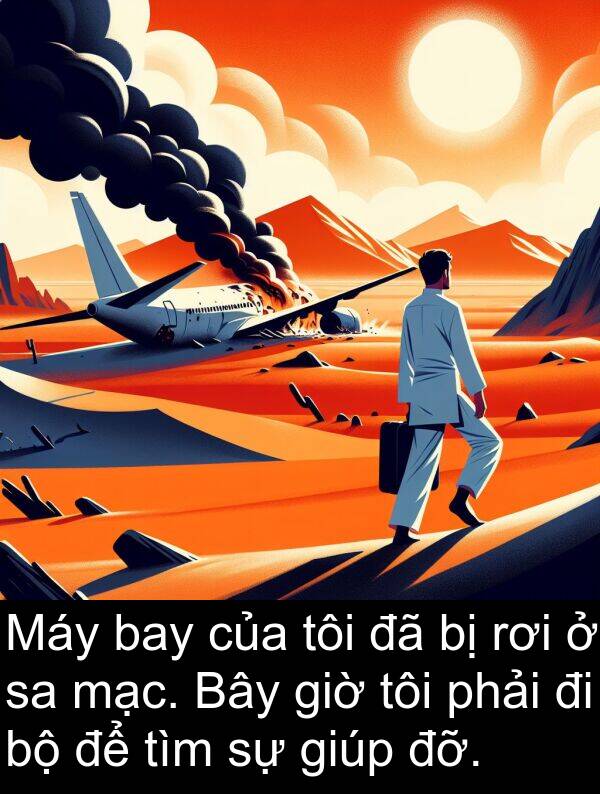 đỡ: Máy bay của tôi đã bị rơi ở sa mạc. Bây giờ tôi phải đi bộ để tìm sự giúp đỡ.