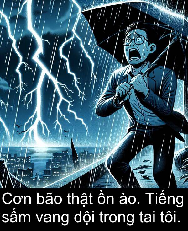 ào: Cơn bão thật ồn ào. Tiếng sấm vang dội trong tai tôi.