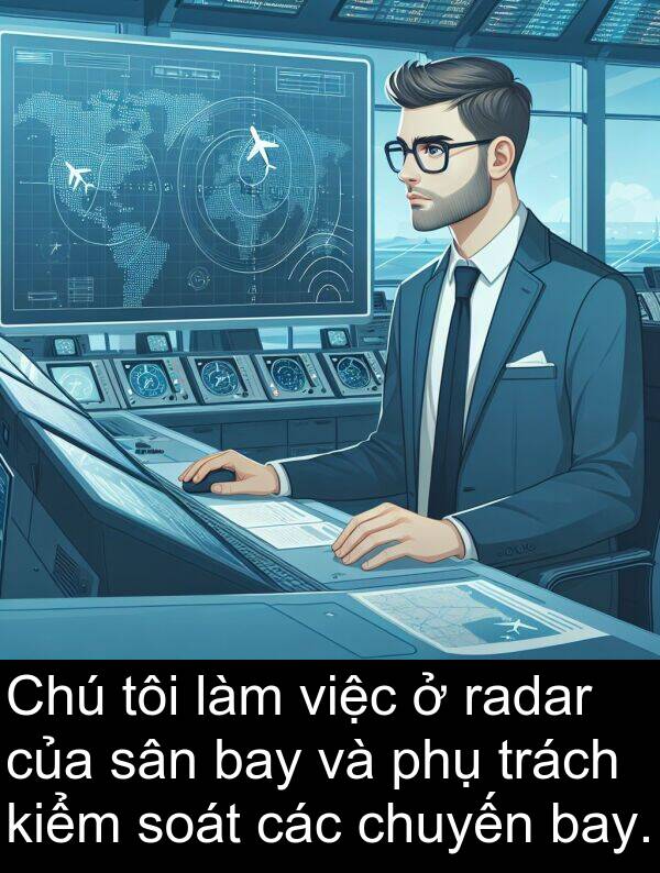 soát: Chú tôi làm việc ở radar của sân bay và phụ trách kiểm soát các chuyến bay.