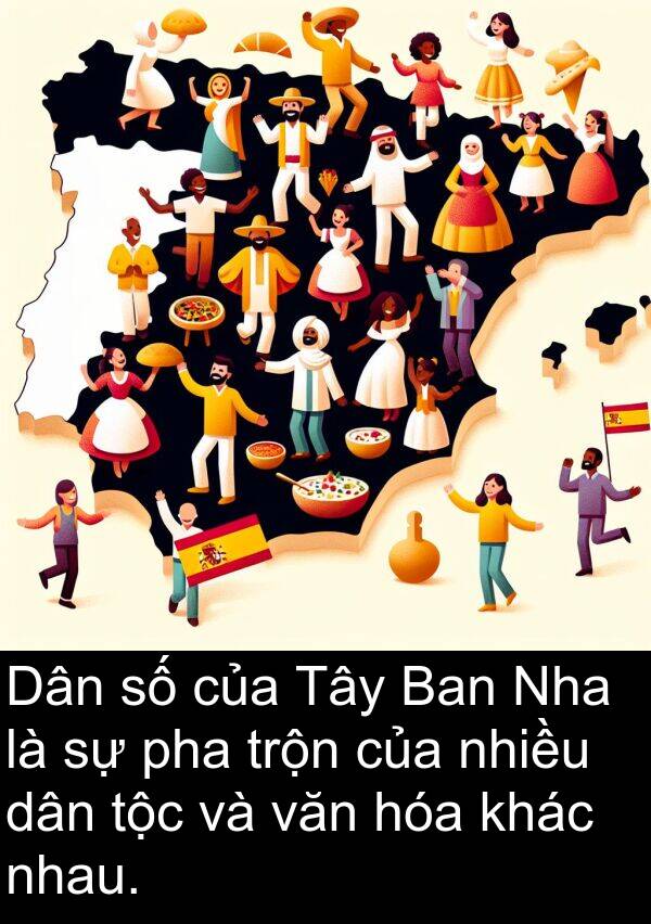 trộn: Dân số của Tây Ban Nha là sự pha trộn của nhiều dân tộc và văn hóa khác nhau.