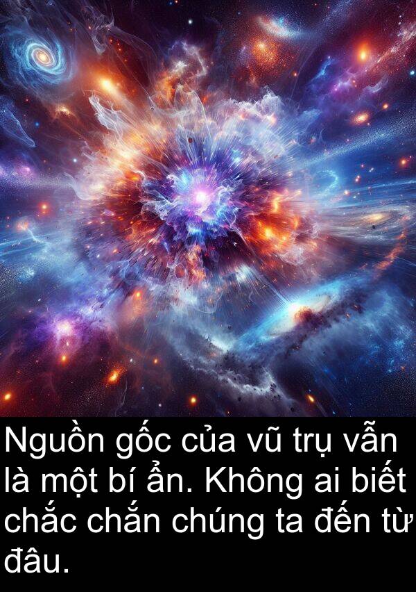 đâu: Nguồn gốc của vũ trụ vẫn là một bí ẩn. Không ai biết chắc chắn chúng ta đến từ đâu.