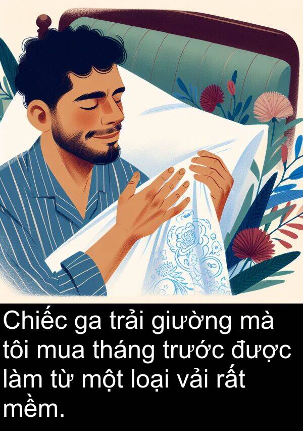 tháng: Chiếc ga trải giường mà tôi mua tháng trước được làm từ một loại vải rất mềm.