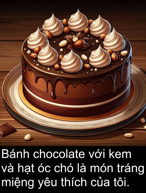 hạt: Bánh chocolate với kem và hạt óc chó là món tráng miệng yêu thích của tôi.