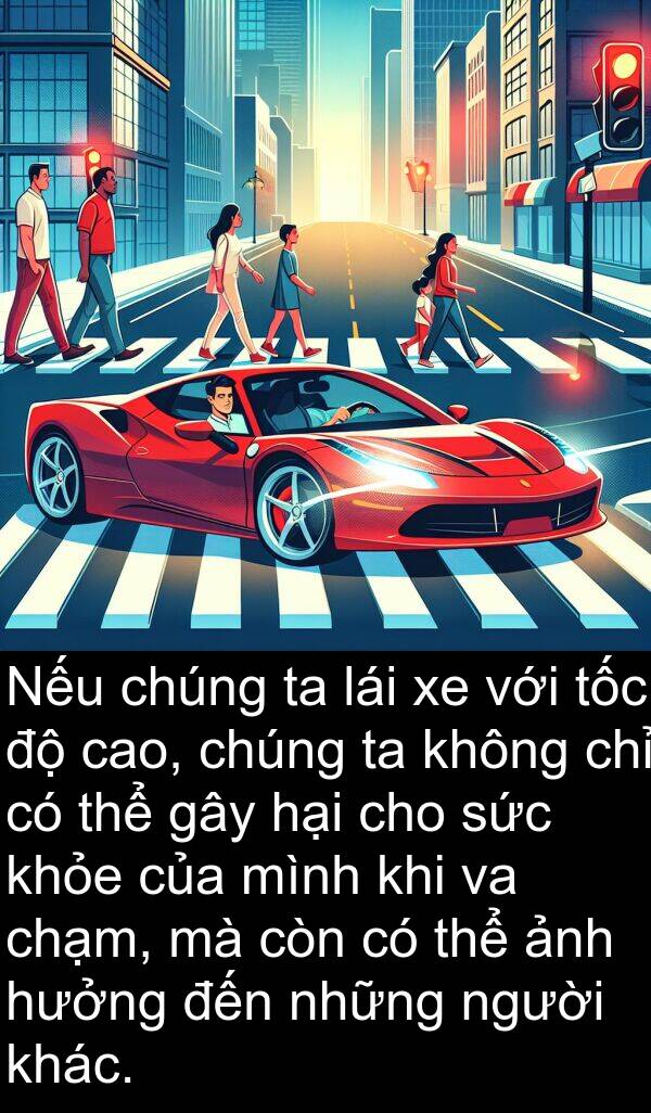 lái: Nếu chúng ta lái xe với tốc độ cao, chúng ta không chỉ có thể gây hại cho sức khỏe của mình khi va chạm, mà còn có thể ảnh hưởng đến những người khác.