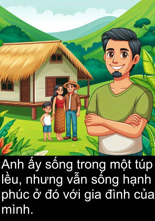 hạnh: Anh ấy sống trong một túp lều, nhưng vẫn sống hạnh phúc ở đó với gia đình của mình.
