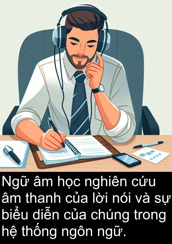 thống: Ngữ âm học nghiên cứu âm thanh của lời nói và sự biểu diễn của chúng trong hệ thống ngôn ngữ.