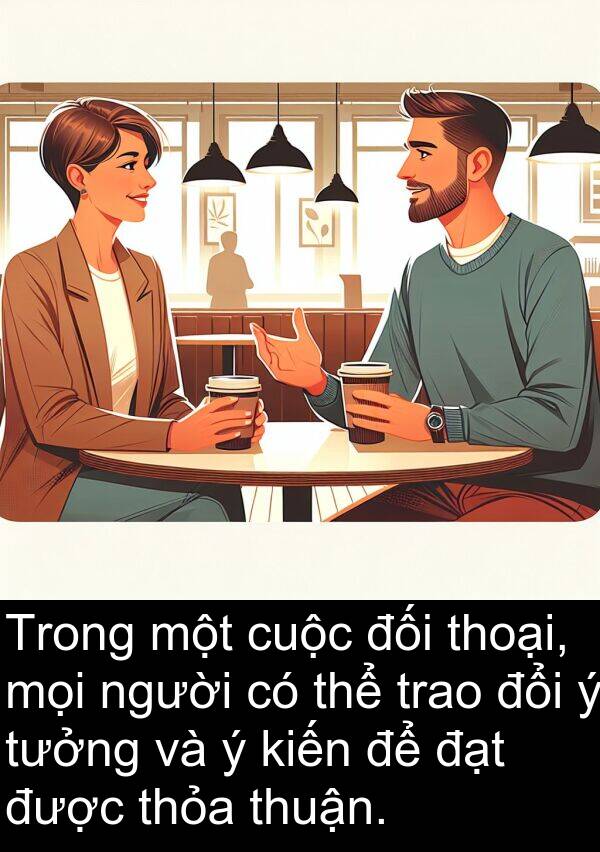 thỏa: Trong một cuộc đối thoại, mọi người có thể trao đổi ý tưởng và ý kiến để đạt được thỏa thuận.