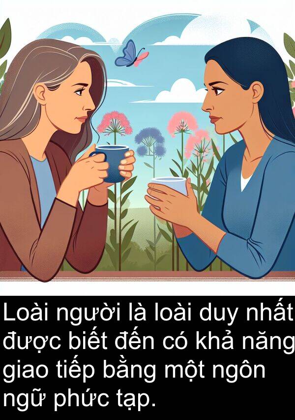 ngôn: Loài người là loài duy nhất được biết đến có khả năng giao tiếp bằng một ngôn ngữ phức tạp.