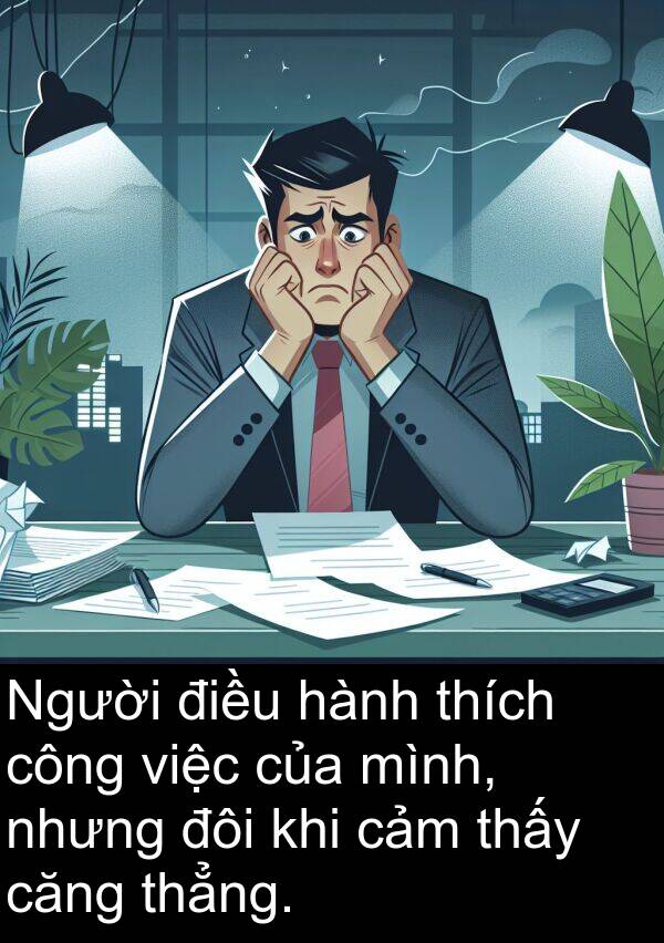 đôi: Người điều hành thích công việc của mình, nhưng đôi khi cảm thấy căng thẳng.