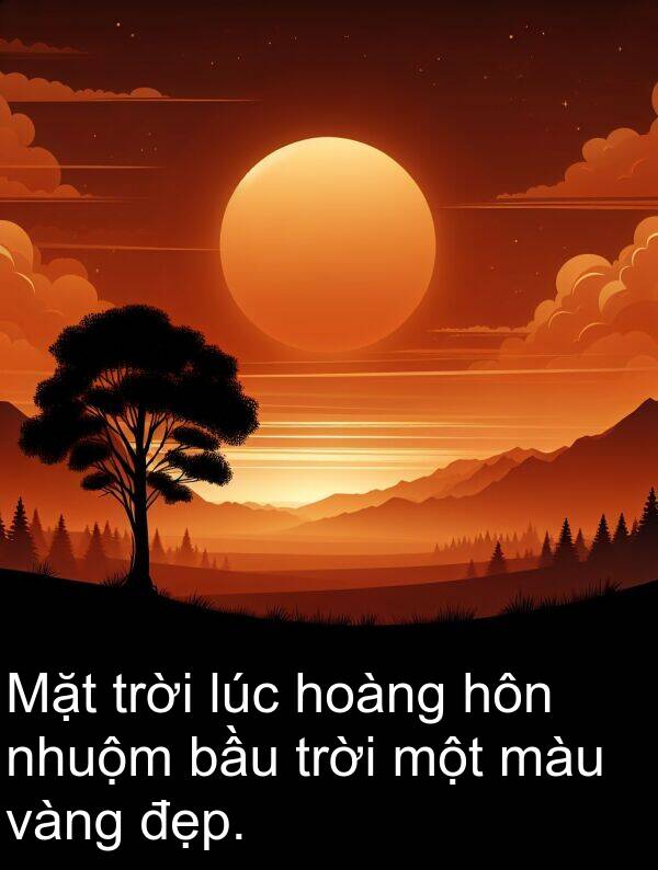 màu: Mặt trời lúc hoàng hôn nhuộm bầu trời một màu vàng đẹp.