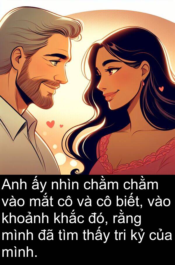 tri: Anh ấy nhìn chằm chằm vào mắt cô và cô biết, vào khoảnh khắc đó, rằng mình đã tìm thấy tri kỷ của mình.