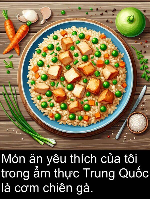 chiên: Món ăn yêu thích của tôi trong ẩm thực Trung Quốc là cơm chiên gà.