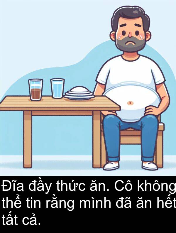 hết: Đĩa đầy thức ăn. Cô không thể tin rằng mình đã ăn hết tất cả.
