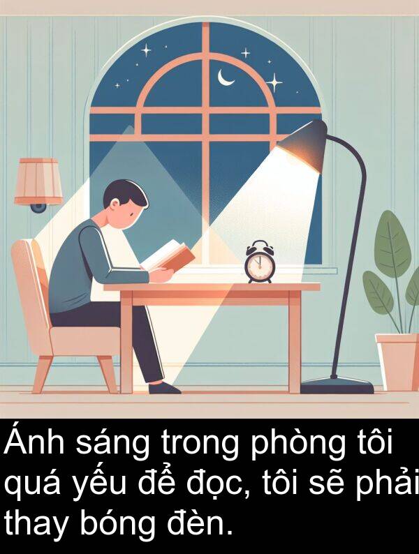 bóng: Ánh sáng trong phòng tôi quá yếu để đọc, tôi sẽ phải thay bóng đèn.